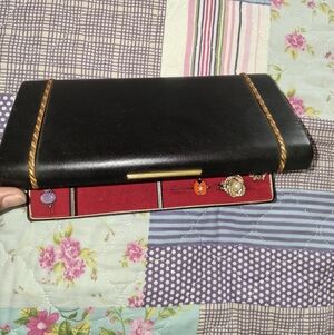 Vintage Shields Elegant Black Jewelry Box with Gold Accents